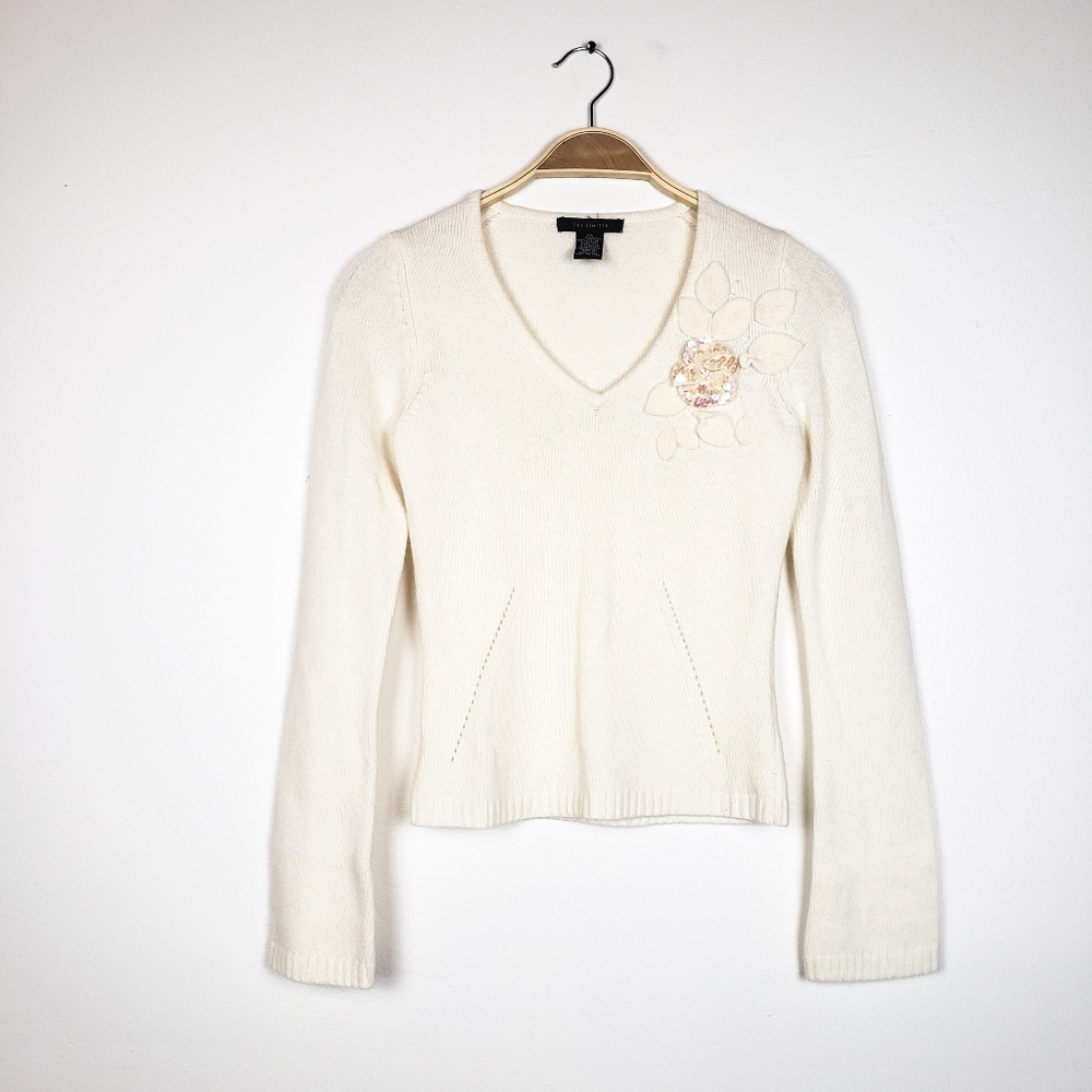 The Limited Off White Lambswool Blend Knit Sweater